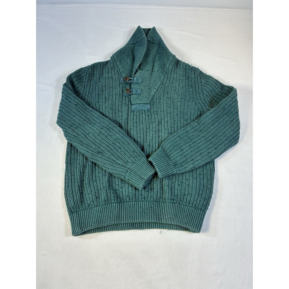 Duluth Trading Co Brigadier Sweater Mens‎ Medium Slim Teal Ribbed Cotton Wool
